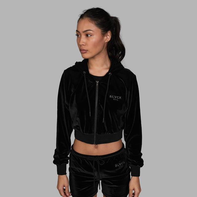 Blvck Cropped Velvet Hoodie