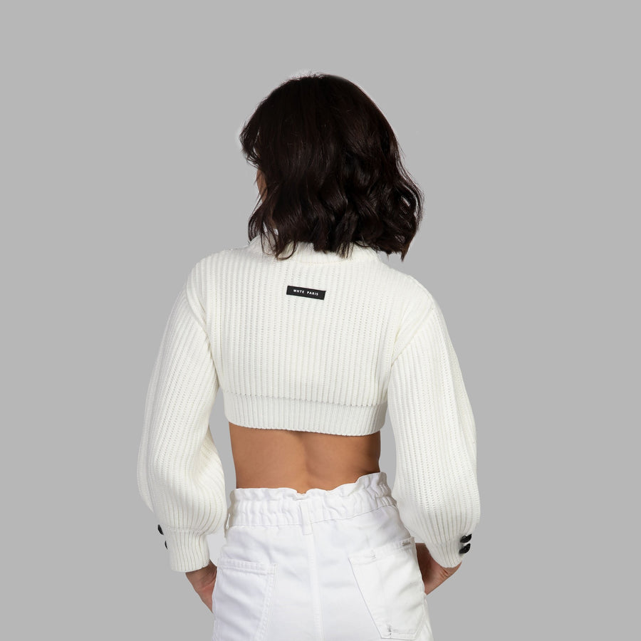 Whte Cropped Cotton Sweater