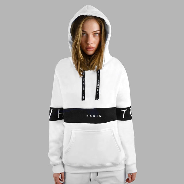 Whte Bold Stripe Hoodie