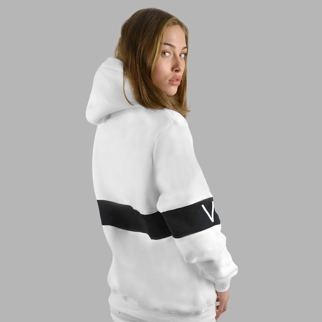 Whte Bold Stripe Hoodie